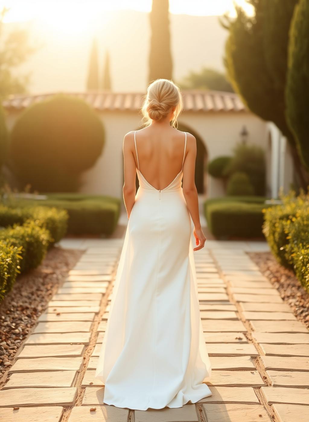 Sposa nel giardino al tramonto